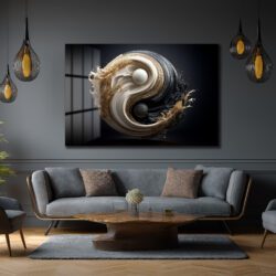 Yin Yang Enerjisi Siyah Beyaz Altın Detaylı Modern Cam Tablo Duvar Dekoru Yin Yang Enerjisi Siyah Beyaz Altın Detaylı Modern Cam Tablo