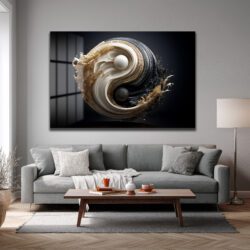 Yin Yang Enerjisi Siyah Beyaz Altın Detaylı Modern Cam Tablo Duvar Dekoru Yin Yang Enerjisi Siyah Beyaz Altın Detaylı Modern Cam Tablo