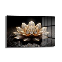 Altın Lotus Çiçeği Lüks Cam Tablo Duvar Dekoru Altın Lotus Çiçeği Lüks Cam Tablo