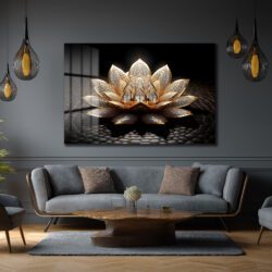Altın Lotus Çiçeği Lüks Cam Tablo Duvar Dekoru Altın Lotus Çiçeği Lüks Cam Tablo