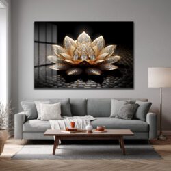 Altın Lotus Çiçeği Lüks Cam Tablo Duvar Dekoru Altın Lotus Çiçeği Lüks Cam Tablo