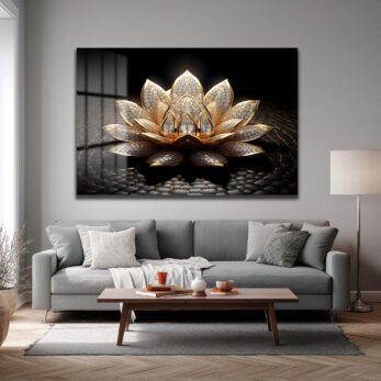 Altın Lotus Çiçeği Lüks Cam Tablo - Glazella Altın Lotus Çiçeği Lüks Cam Tablo - Glazella