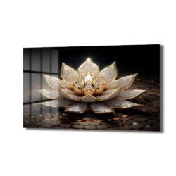 Işıltılı Altın Lotus Çiçeği Temalı Lüks Cam Tablo - Glazella Işıltılı Altın Lotus Çiçeği Temalı Lüks Cam Tablo - Glazella