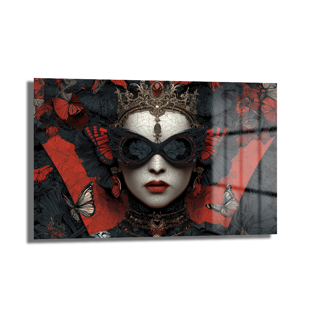 Kelebek Maskeli Kraliçe Cam Tablo - Gotik Sanat Duvar Dekoru - Glazella Kelebek Maskeli Kraliçe Cam Tablo - Gotik Sanat Duvar Dekoru - Glazella