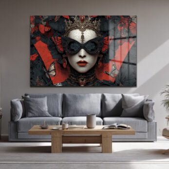 Kelebek Maskeli Kraliçe Cam Tablo - Gotik Sanat Duvar Dekoru - Glazella Kelebek Maskeli Kraliçe Cam Tablo - Gotik Sanat Duvar Dekoru - Glazella