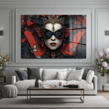 Kelebek Maskeli Kraliçe Cam Tablo - Gotik Sanat Duvar Dekoru - Glazella Kelebek Maskeli Kraliçe Cam Tablo - Gotik Sanat Duvar Dekoru - Glazella