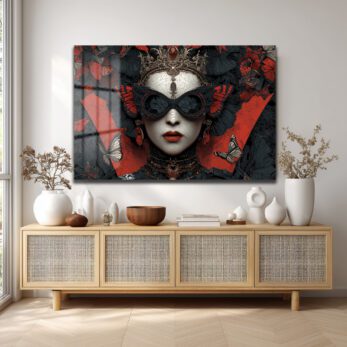 Kelebek Maskeli Kraliçe Cam Tablo - Gotik Sanat Duvar Dekoru - Glazella Kelebek Maskeli Kraliçe Cam Tablo - Gotik Sanat Duvar Dekoru - Glazella