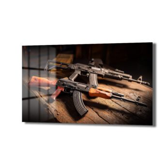 Efsanevi AK-47 Siluetleri Cam Tablo - Cesur Duvar Dekoru - Glazella