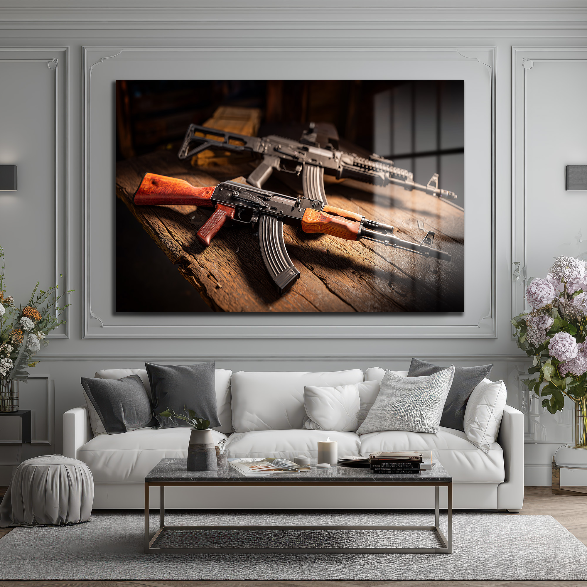 Efsanevi AK-47 Siluetleri Cam Tablo - Cesur Duvar Dekoru - Glazella Efsanevi AK-47 Siluetleri Cam Tablo - Cesur Duvar Dekoru - Glazella