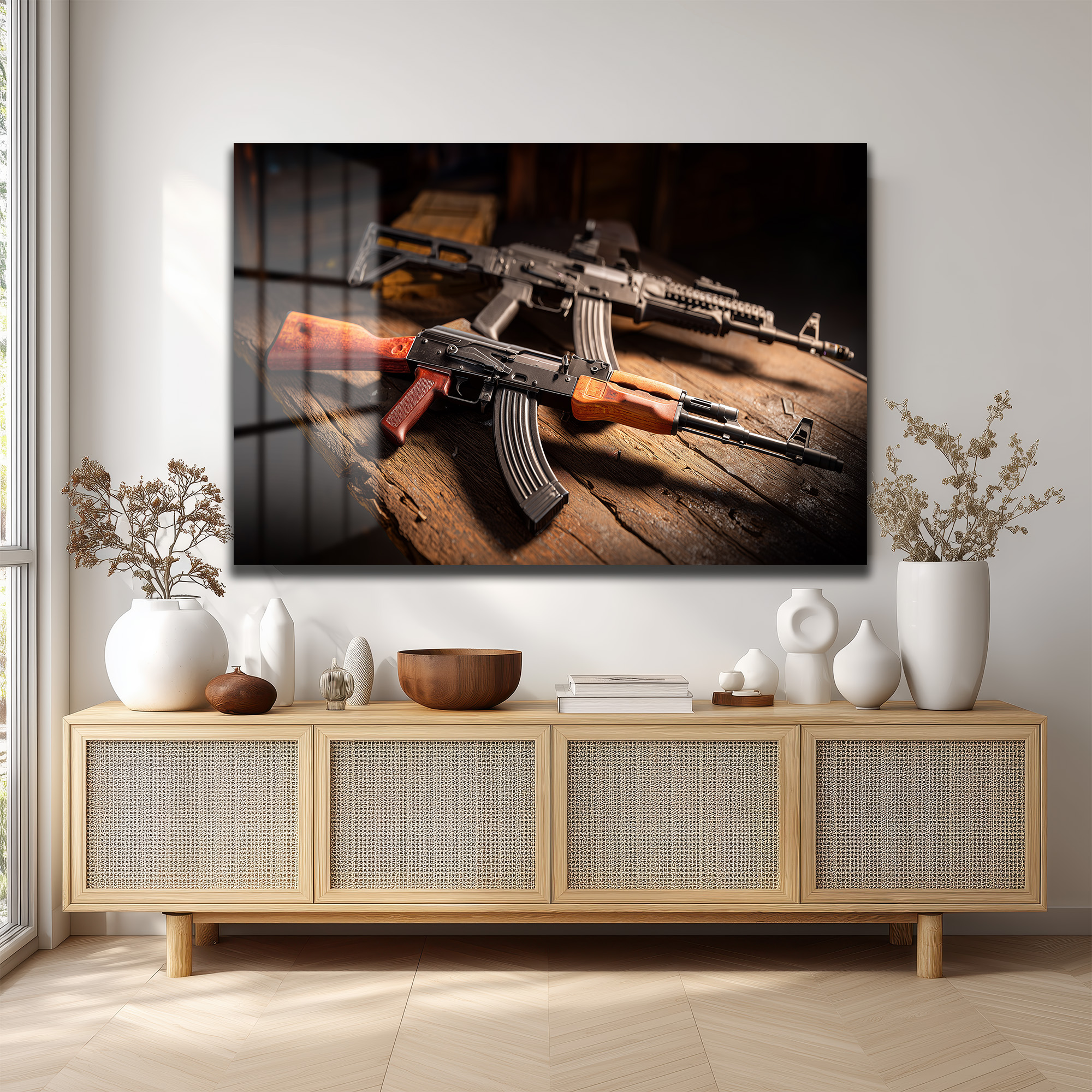 Efsanevi AK-47 Siluetleri Cam Tablo - Cesur Duvar Dekoru - Glazella Efsanevi AK-47 Siluetleri Cam Tablo - Cesur Duvar Dekoru - Glazella