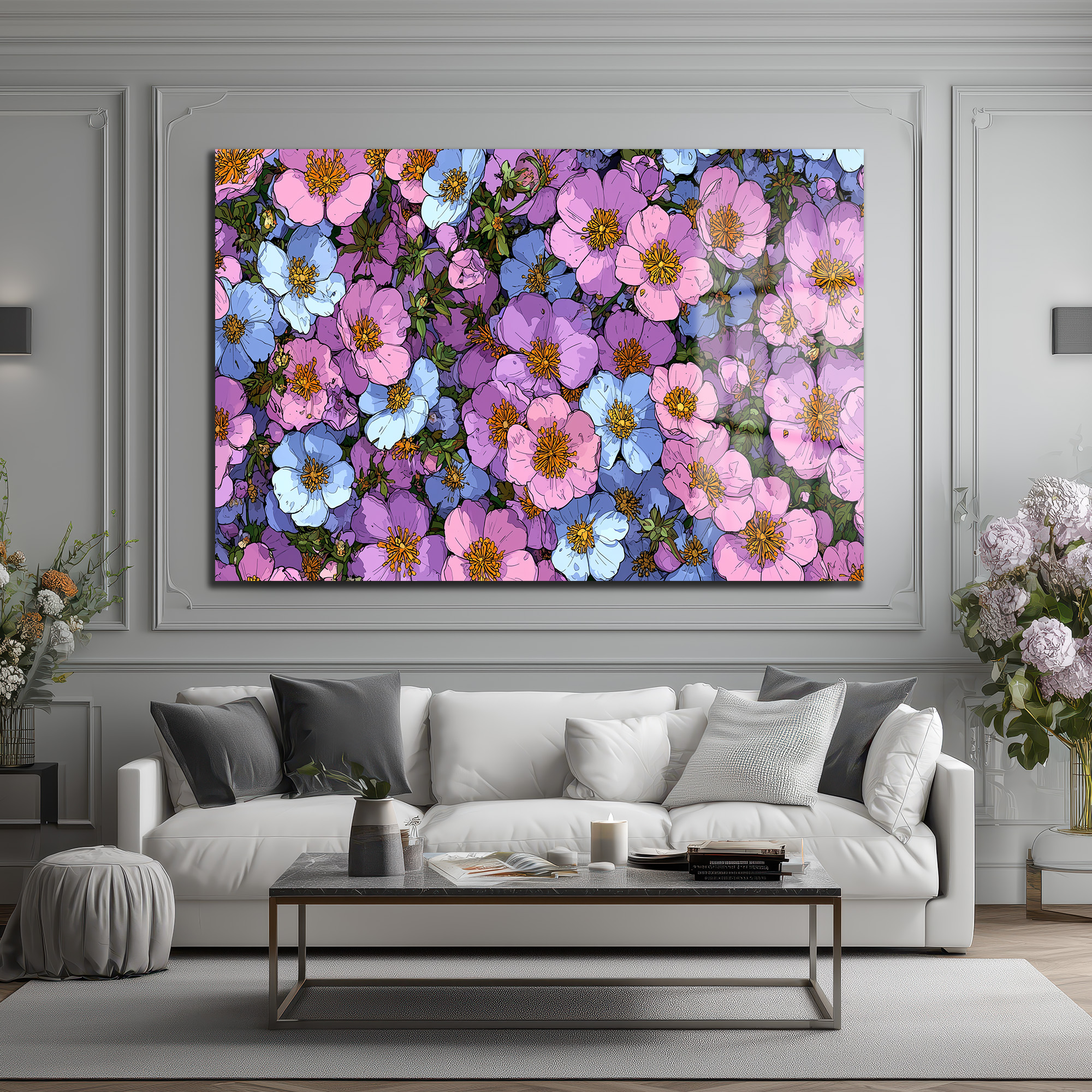 Pastel Rüyası Çiçekler Cam Tablo - Canlı Renklerle Duvar Sanatı - Glazella Pastel Rüyası Çiçekler Cam Tablo - Canlı Renklerle Duvar Sanatı - Glazella