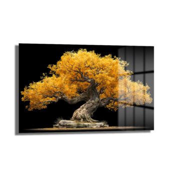 Altın Yapraklı Bonsai Ağacı Cam Tablo - Doğanın Gücü - Glazella Altın Yapraklı Bonsai Ağacı Cam Tablo - Doğanın Gücü - Glazella