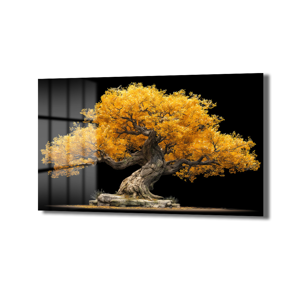 Altın Yapraklı Bonsai Ağacı Cam Tablo - Doğanın Gücü - Glazella Altın Yapraklı Bonsai Ağacı Cam Tablo - Doğanın Gücü - Glazella