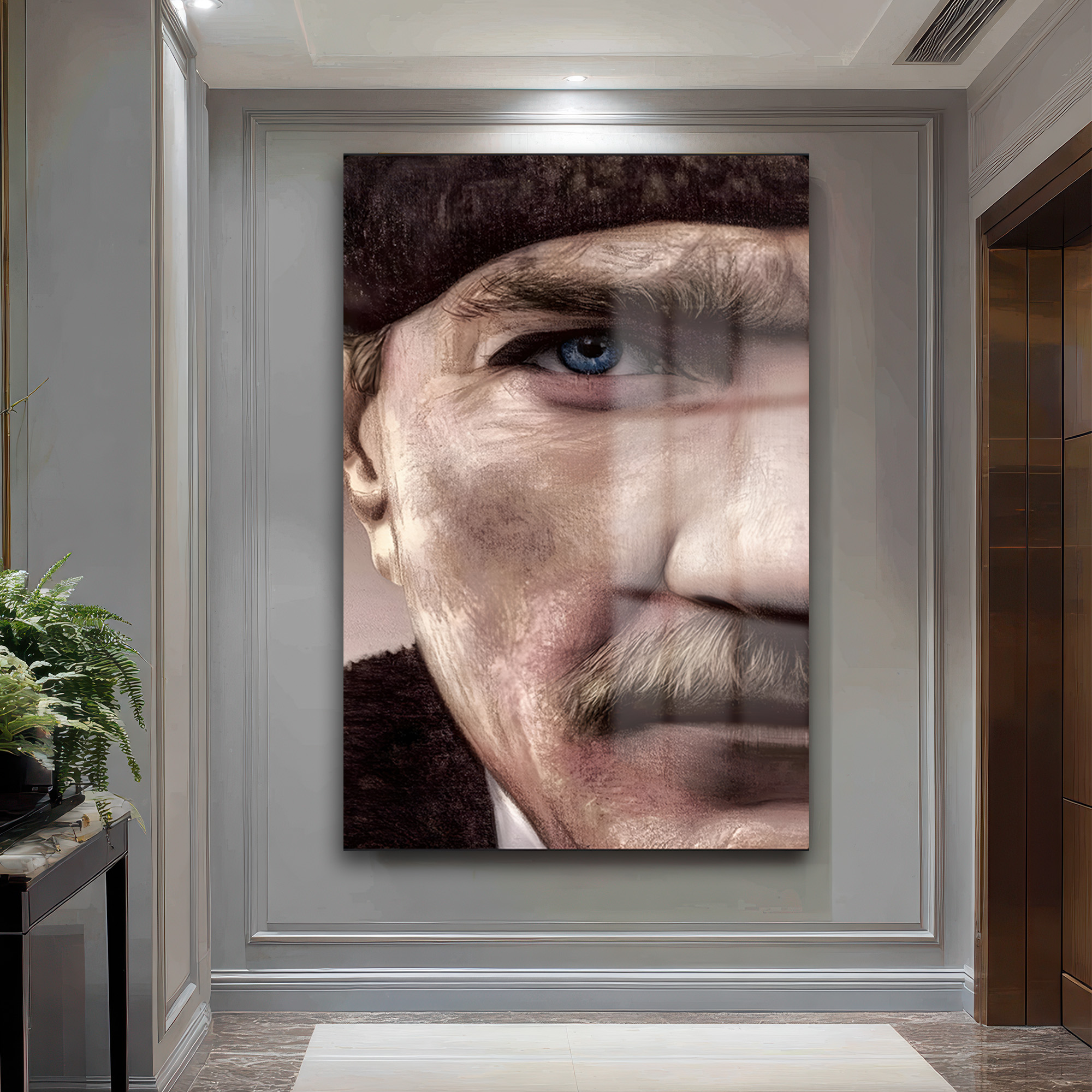 Atatürk'ün Mavi Gözleri: Sanatsal Efektli Temperli Cam Tablo - Glazella Atatürk'ün Mavi Gözleri: Sanatsal Efektli Temperli Cam Tablo - Glazella