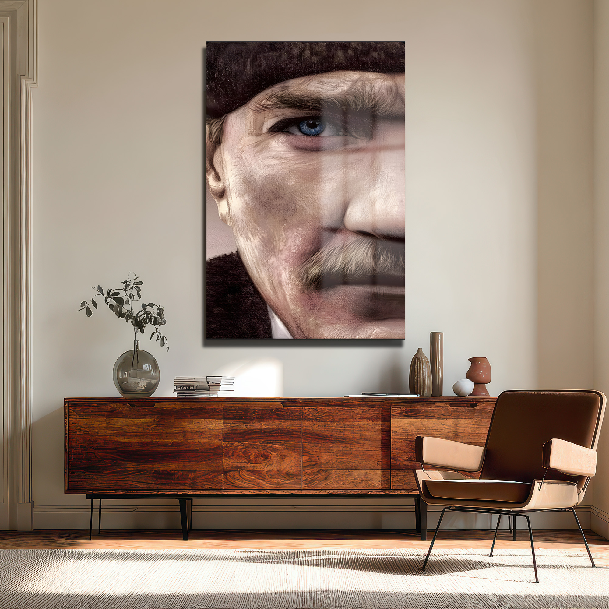 Atatürk'ün Mavi Gözleri: Sanatsal Efektli Temperli Cam Tablo - Glazella Atatürk'ün Mavi Gözleri: Sanatsal Efektli Temperli Cam Tablo - Glazella