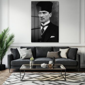 Atatürk'ün Asil Bakışı: Siyah Beyaz Temperli Cam Tablo - Glazella Atatürk'ün Asil Bakışı: Siyah Beyaz Temperli Cam Tablo - Glazella