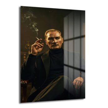 Atatürk Portresi Siyah Takım Elbiseli Cam Tablo