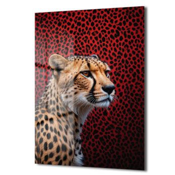Vahşi Çita Kırmızı Leopar Desenli Modern Cam Tablo