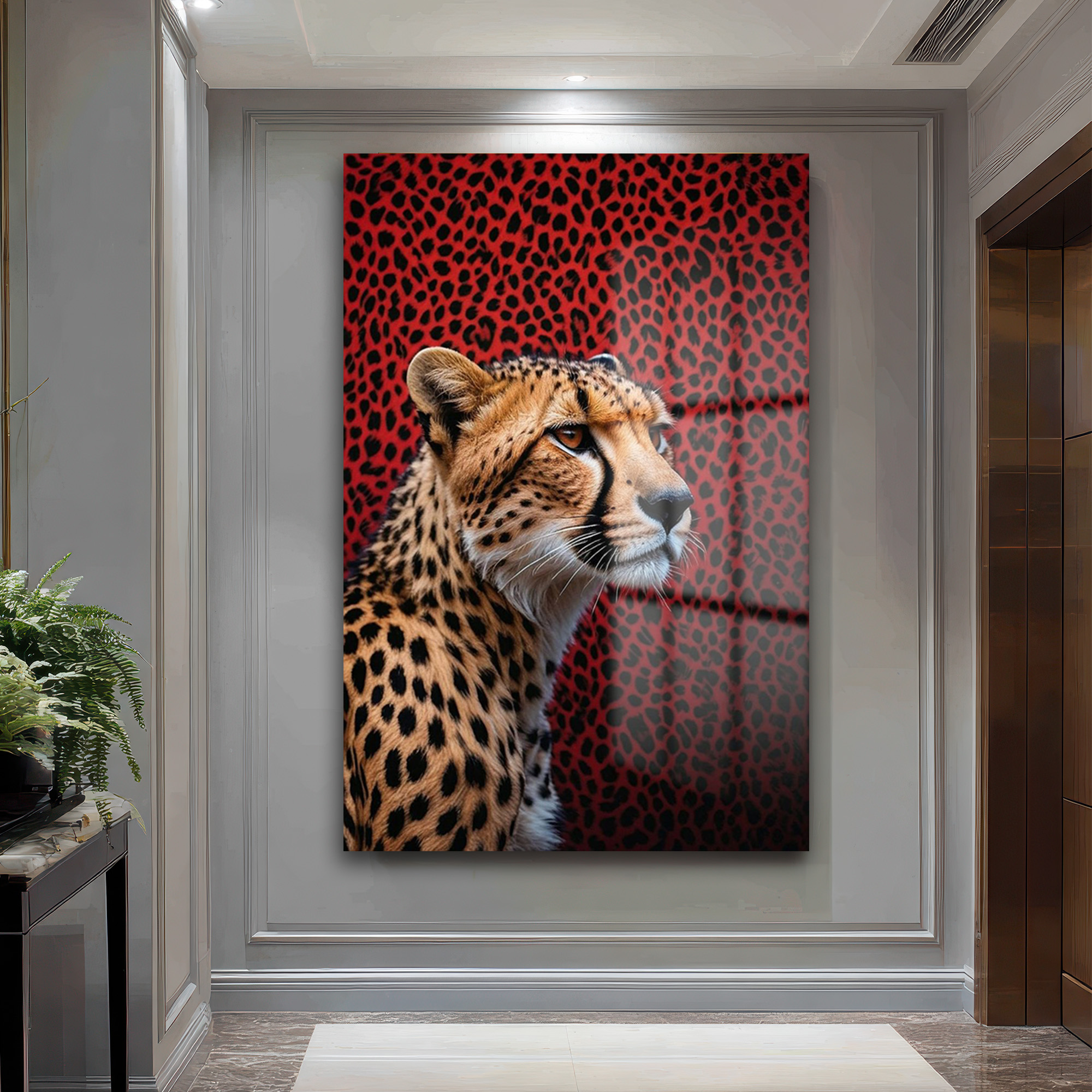 Vahşi Çita Kırmızı Leopar Desenli Modern Cam Tablo - Glazella Vahşi Çita Kırmızı Leopar Desenli Modern Cam Tablo - Glazella