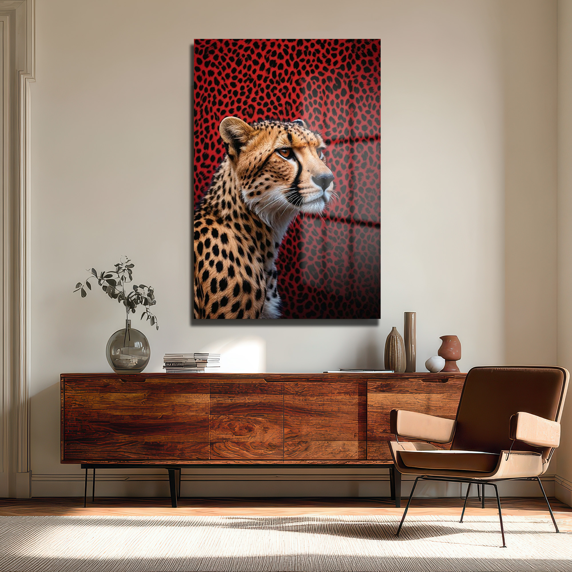 Vahşi Çita Kırmızı Leopar Desenli Modern Cam Tablo - Glazella Vahşi Çita Kırmızı Leopar Desenli Modern Cam Tablo - Glazella