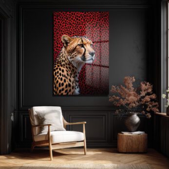 Vahşi Çita Kırmızı Leopar Desenli Modern Cam Tablo - Glazella Vahşi Çita Kırmızı Leopar Desenli Modern Cam Tablo - Glazella
