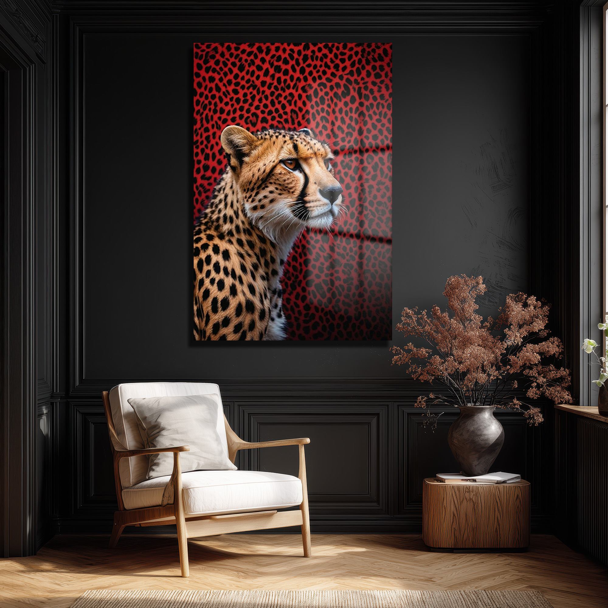 Vahşi Çita Kırmızı Leopar Desenli Modern Cam Tablo - Glazella Vahşi Çita Kırmızı Leopar Desenli Modern Cam Tablo - Glazella