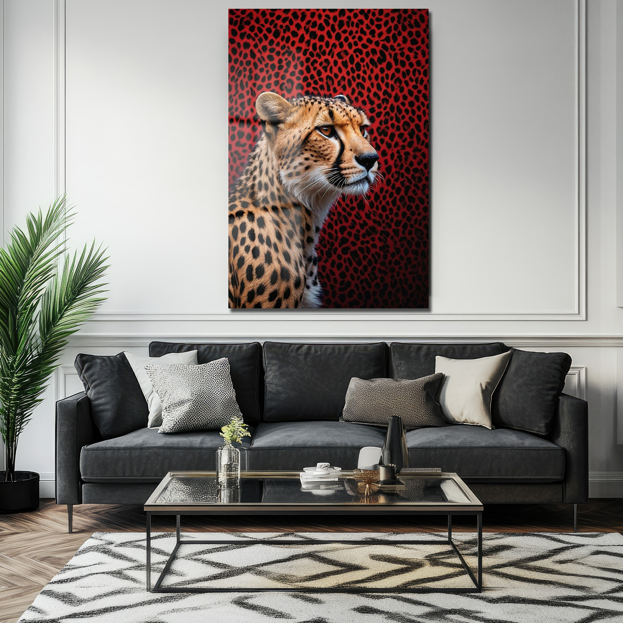 Vahşi Çita Kırmızı Leopar Desenli Modern Cam Tablo - Glazella Vahşi Çita Kırmızı Leopar Desenli Modern Cam Tablo - Glazella