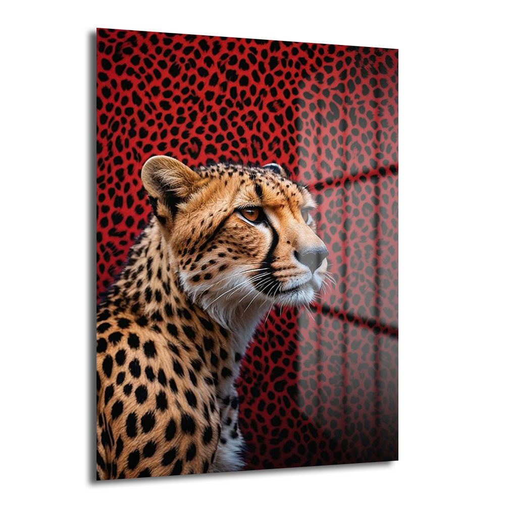Vahşi Çita Kırmızı Leopar Desenli Modern Cam Tablo - Glazella Vahşi Çita Kırmızı Leopar Desenli Modern Cam Tablo - Glazella