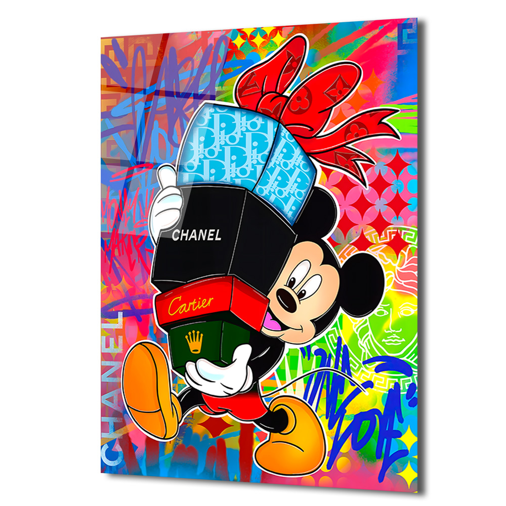 Lüks Markalı Sevimli Fare Pop Art Cam Tablo Duvar Dekoru Lüks Markalı Sevimli Fare Pop Art Cam Tablo