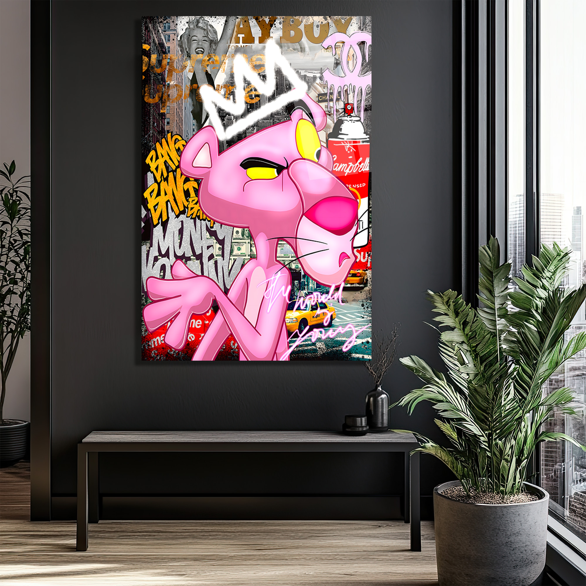 Kral Taçlı Sokak Sanatı Cam Tablo - Modern Pop Art Duvar Dekoru Duvar Dekoru Kral Taçlı Sokak Sanatı Cam Tablo - Modern Pop Art Duvar Dekoru