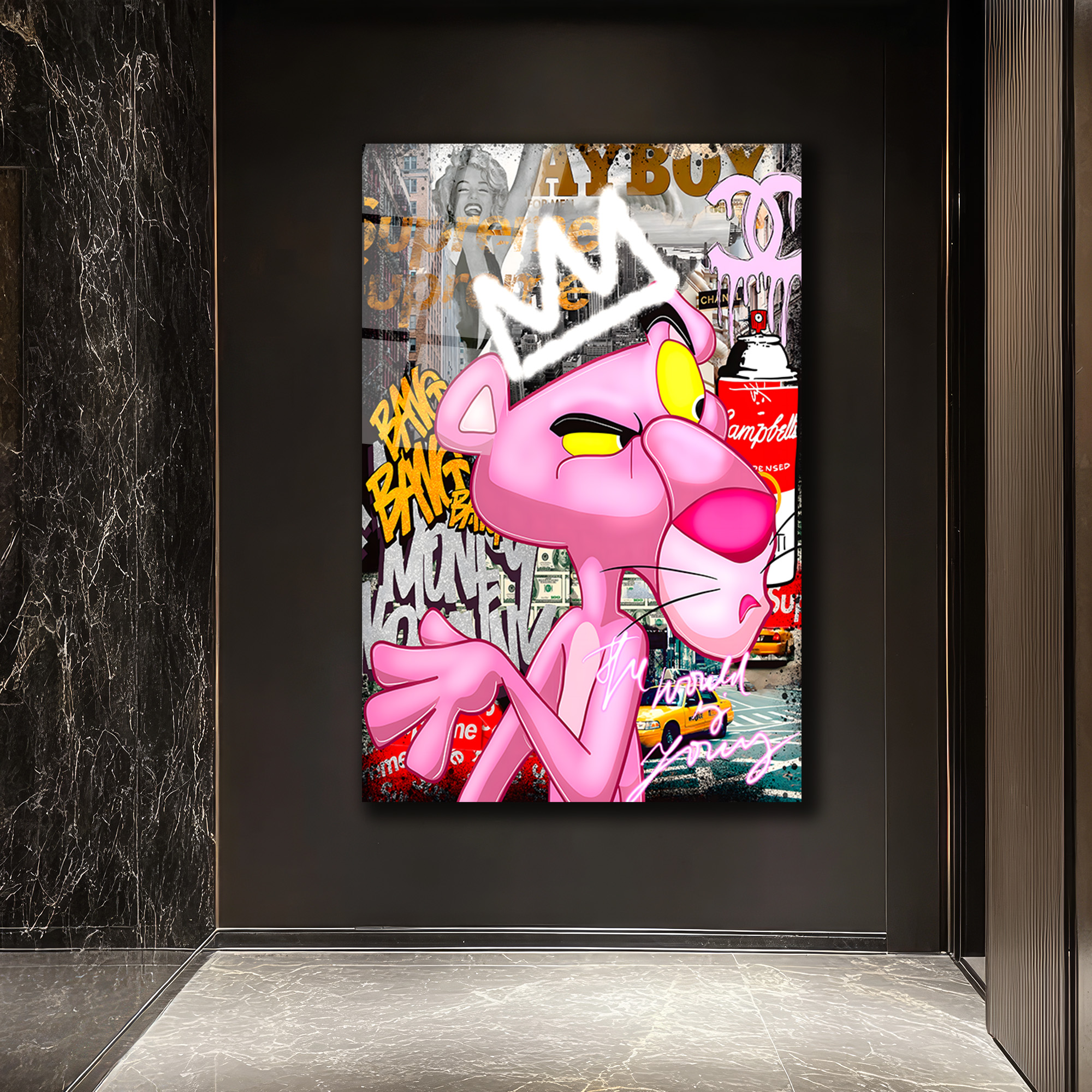 Kral Taçlı Sokak Sanatı Cam Tablo - Modern Pop Art Duvar Dekoru Duvar Dekoru Kral Taçlı Sokak Sanatı Cam Tablo - Modern Pop Art Duvar Dekoru
