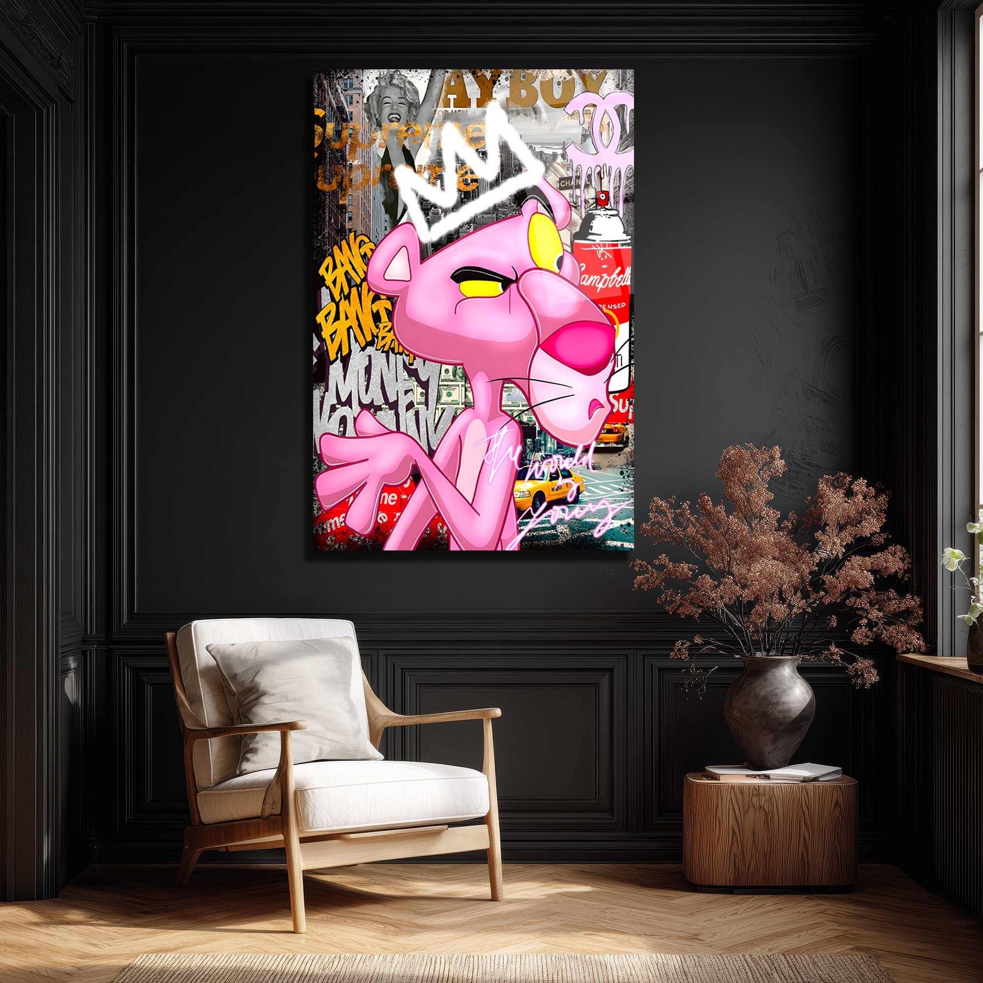 Kral Taçlı Sokak Sanatı Cam Tablo - Modern Pop Art Duvar Dekoru Duvar Dekoru Kral Taçlı Sokak Sanatı Cam Tablo - Modern Pop Art Duvar Dekoru