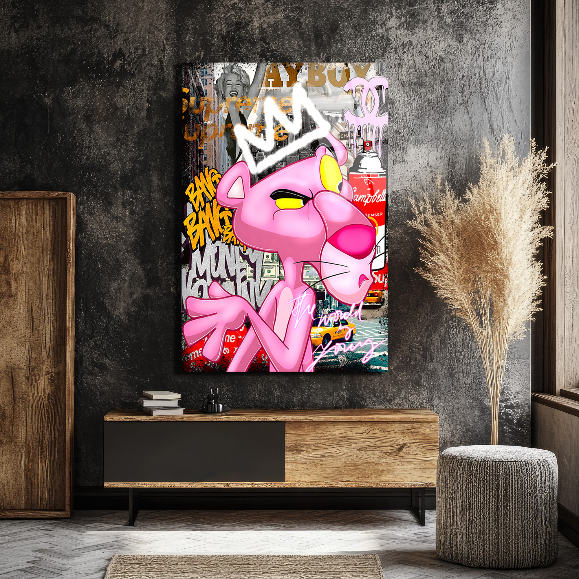 Kral Taçlı Sokak Sanatı Cam Tablo - Modern Pop Art Duvar Dekoru Duvar Dekoru Kral Taçlı Sokak Sanatı Cam Tablo - Modern Pop Art Duvar Dekoru