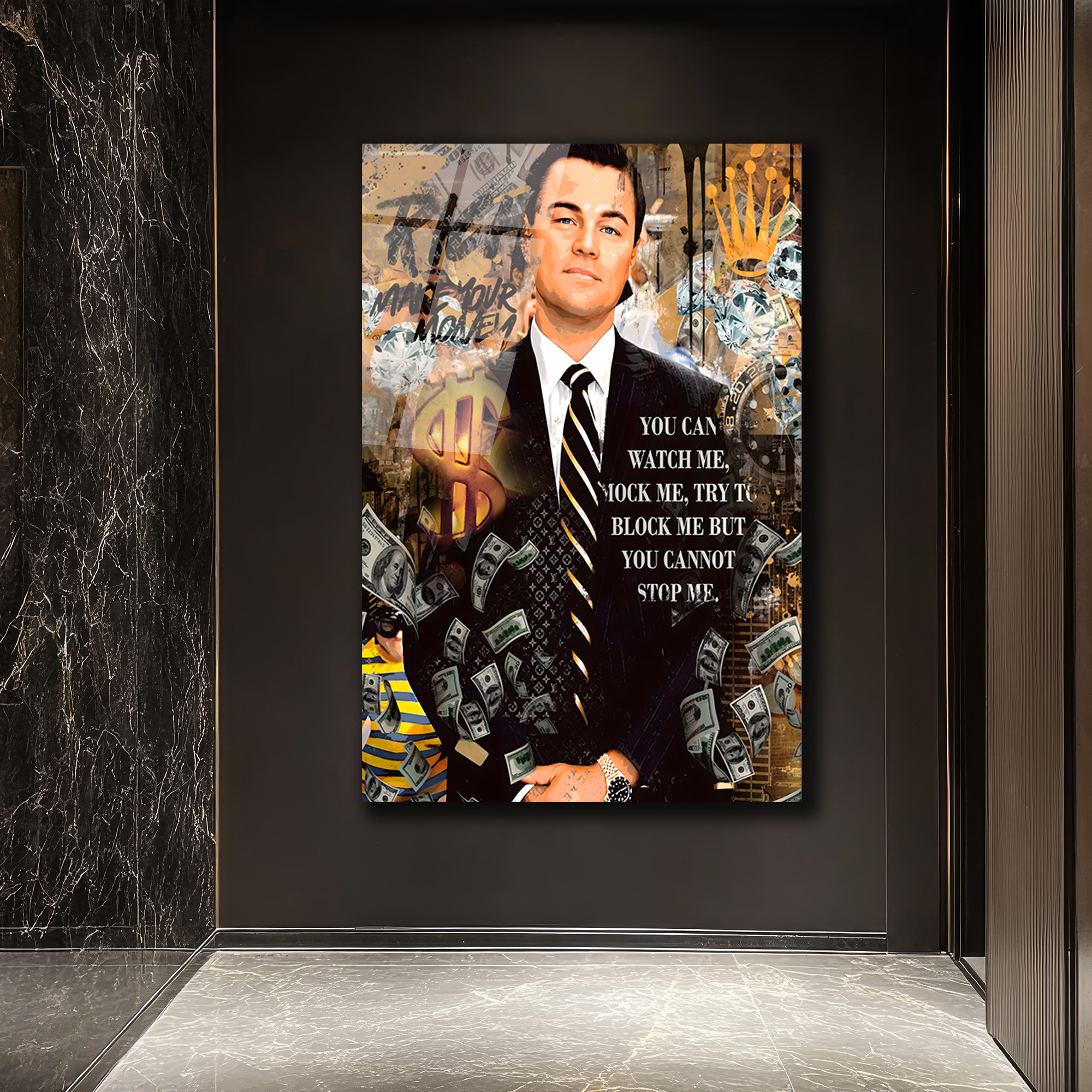 Jordan Belfort Temalı Başarı ve Para Motivasyon Cam Tablo Duvar Dekoru Jordan Belfort Temalı Başarı ve Para Motivasyon Cam Tablo