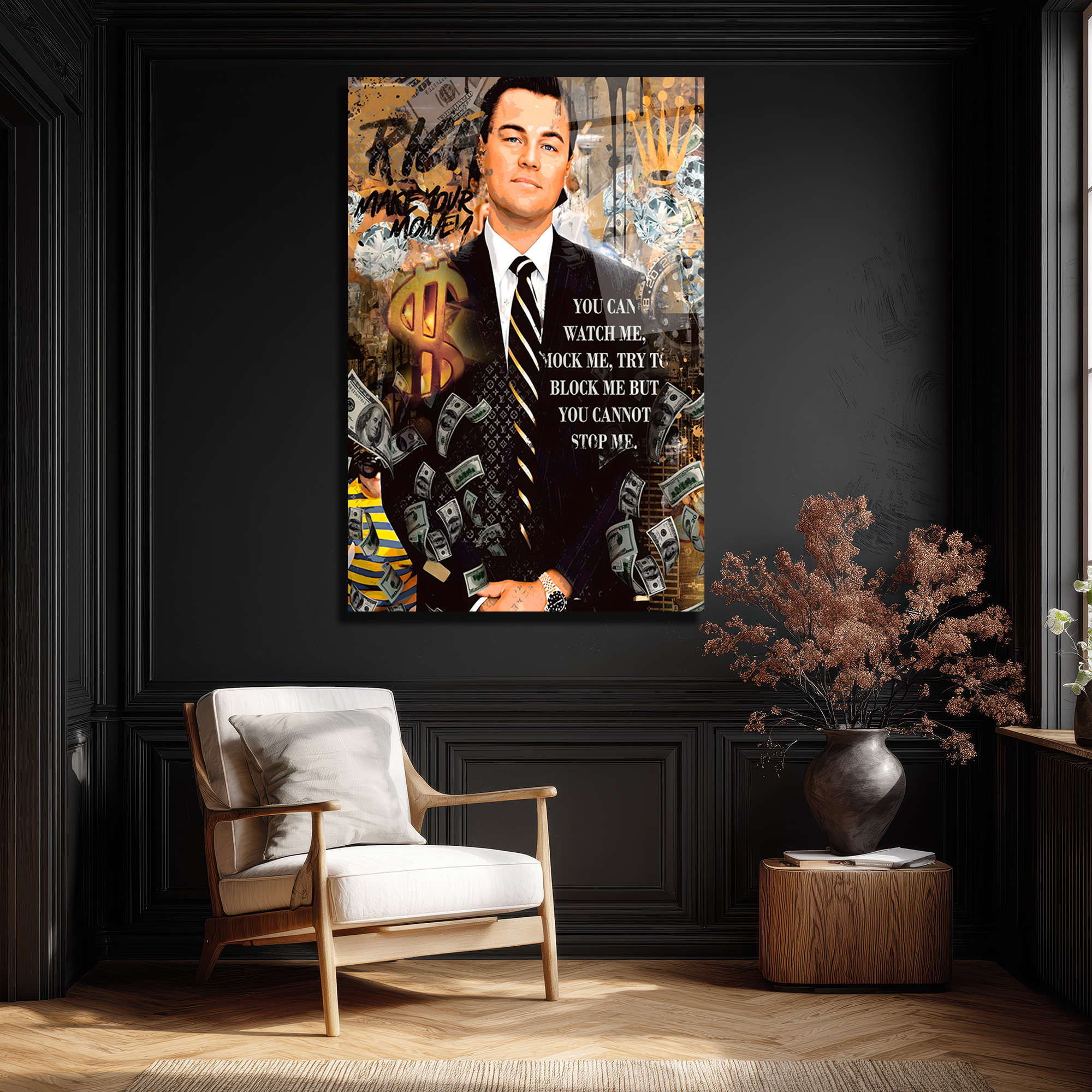 Jordan Belfort Temalı Başarı ve Para Motivasyon Cam Tablo Duvar Dekoru Jordan Belfort Temalı Başarı ve Para Motivasyon Cam Tablo