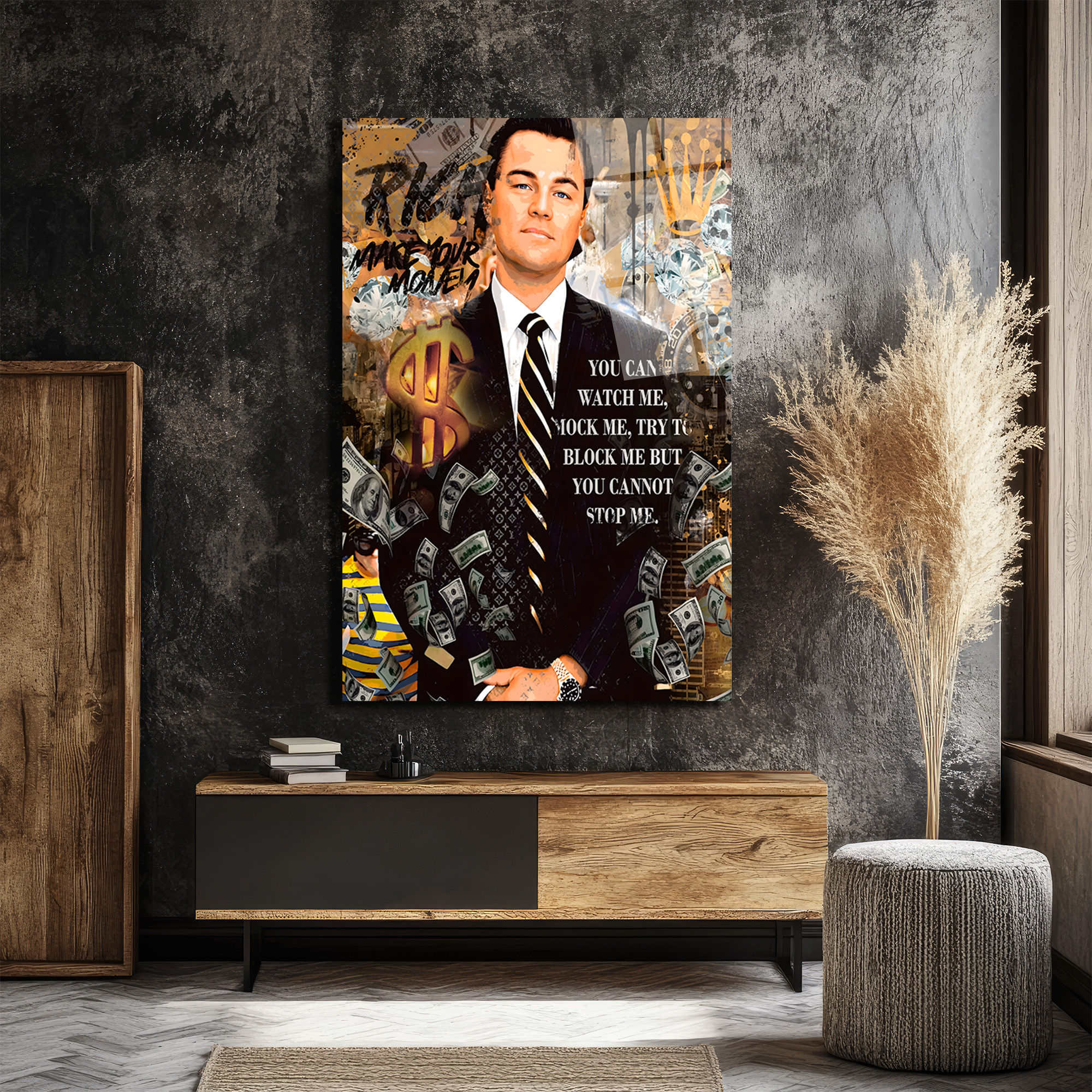 Jordan Belfort Temalı Başarı ve Para Motivasyon Cam Tablo Duvar Dekoru Jordan Belfort Temalı Başarı ve Para Motivasyon Cam Tablo
