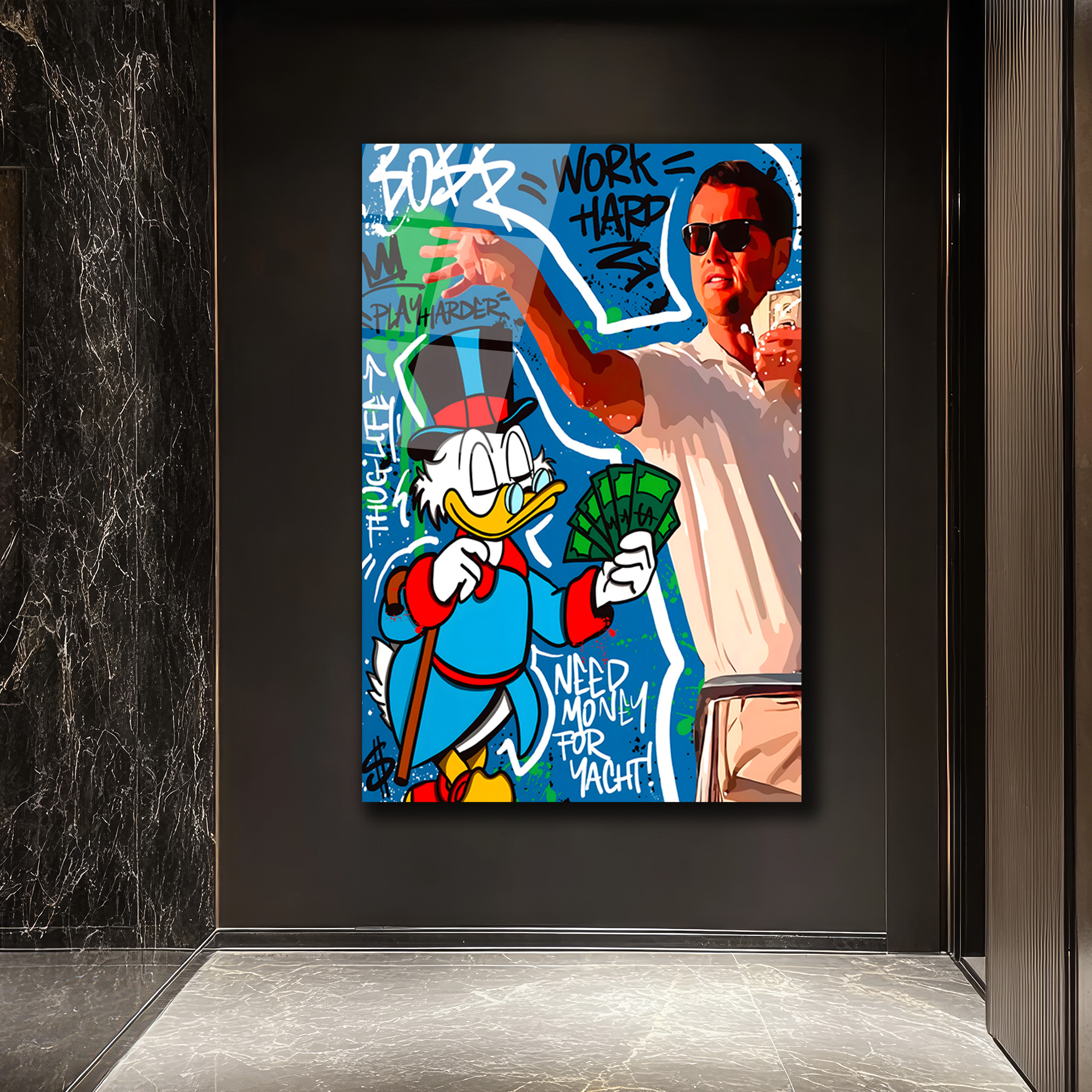 Zenginlik ve Başarı Temalı Pop Art Cam Tablo Duvar Dekoru Zenginlik ve Başarı Temalı Pop Art Cam Tablo