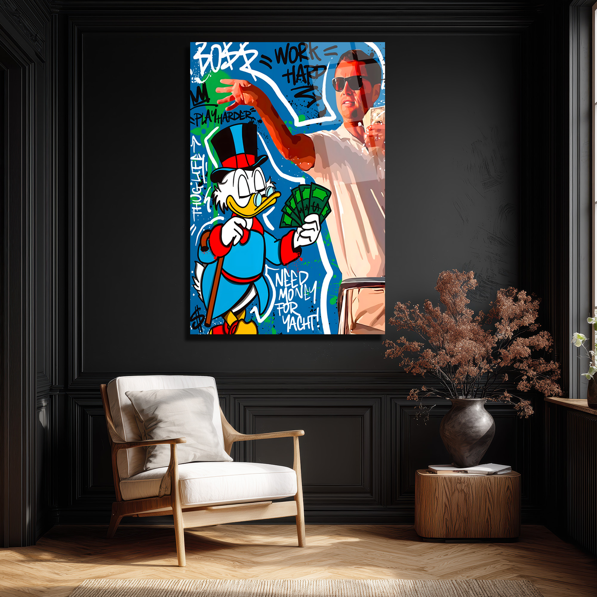 Zenginlik ve Başarı Temalı Pop Art Cam Tablo Duvar Dekoru Zenginlik ve Başarı Temalı Pop Art Cam Tablo