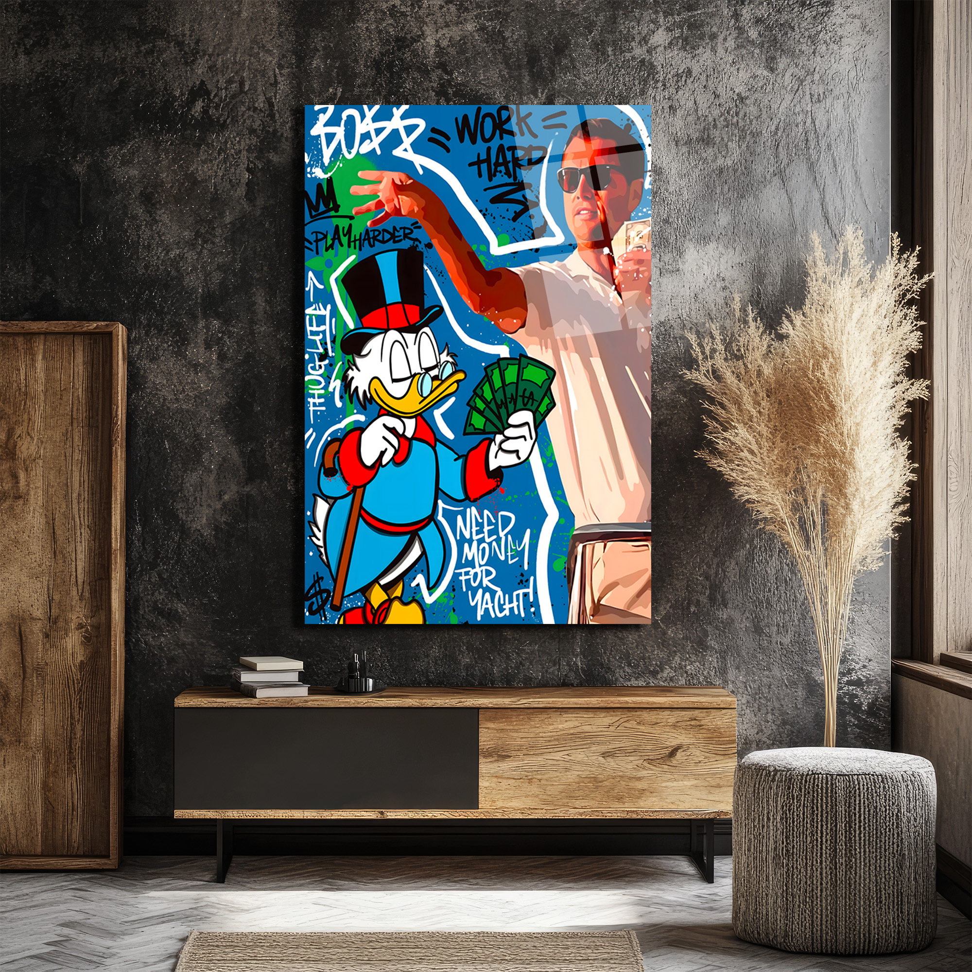 Zenginlik ve Başarı Temalı Pop Art Cam Tablo Duvar Dekoru Zenginlik ve Başarı Temalı Pop Art Cam Tablo
