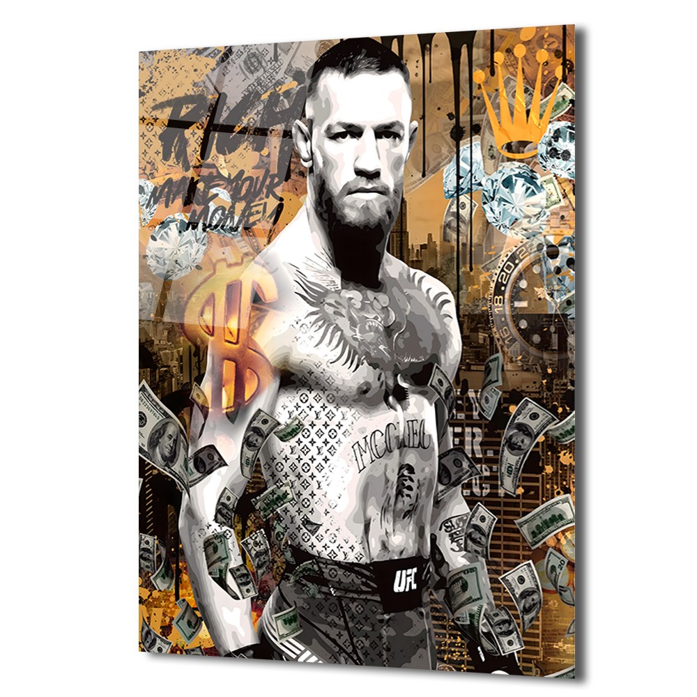 Conor McGregor Zenginlik ve Zafer Cam Tablo - Modern Duvar Sanatı Duvar Dekoru Conor McGregor Zenginlik ve Zafer Cam Tablo - Modern Duvar Sanatı
