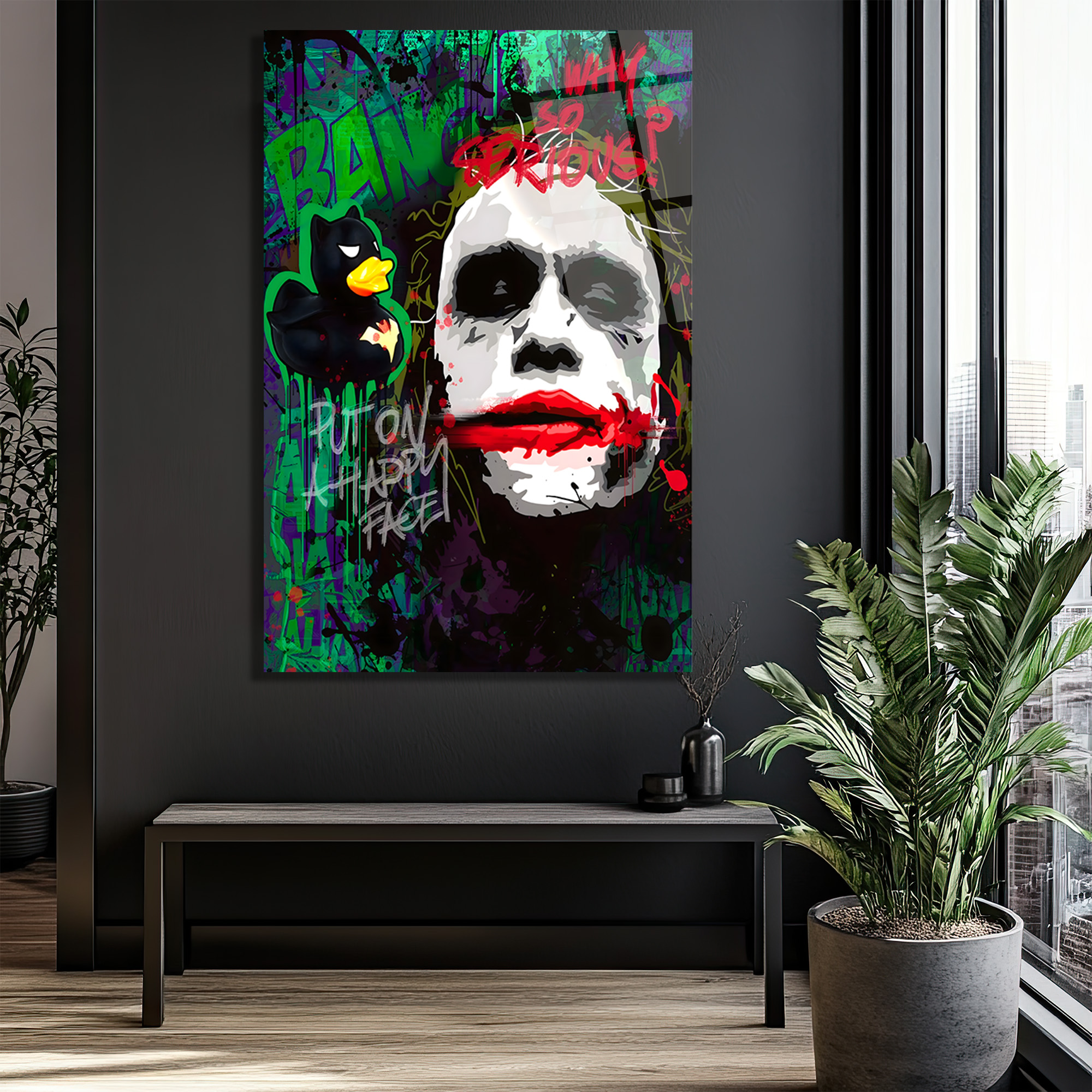 Joker Graffiti Cam Tablo - Modern Sanat Duvar Dekoru Duvar Dekoru Joker Graffiti Cam Tablo - Modern Sanat Duvar Dekoru