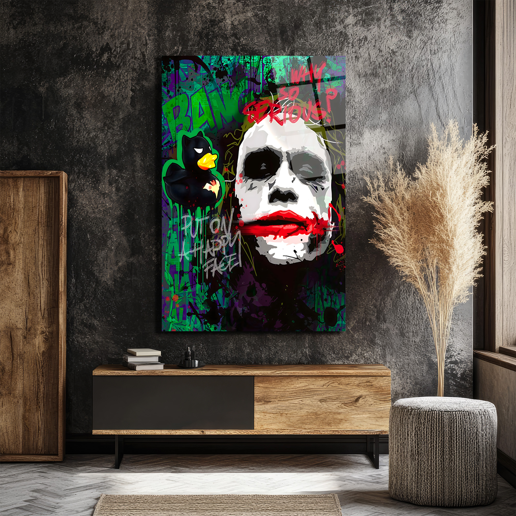 Joker Graffiti Cam Tablo - Modern Sanat Duvar Dekoru Duvar Dekoru Joker Graffiti Cam Tablo - Modern Sanat Duvar Dekoru