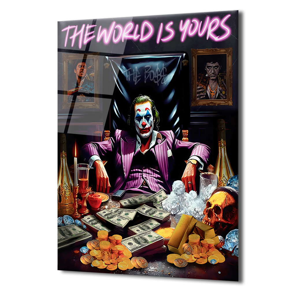 The World Is Yours Joker Cam Tablo: Gücün ve Zenginliğin İfadesi Duvar Dekoru The World Is Yours Joker Cam Tablo: Gücün ve Zenginliğin İfadesi