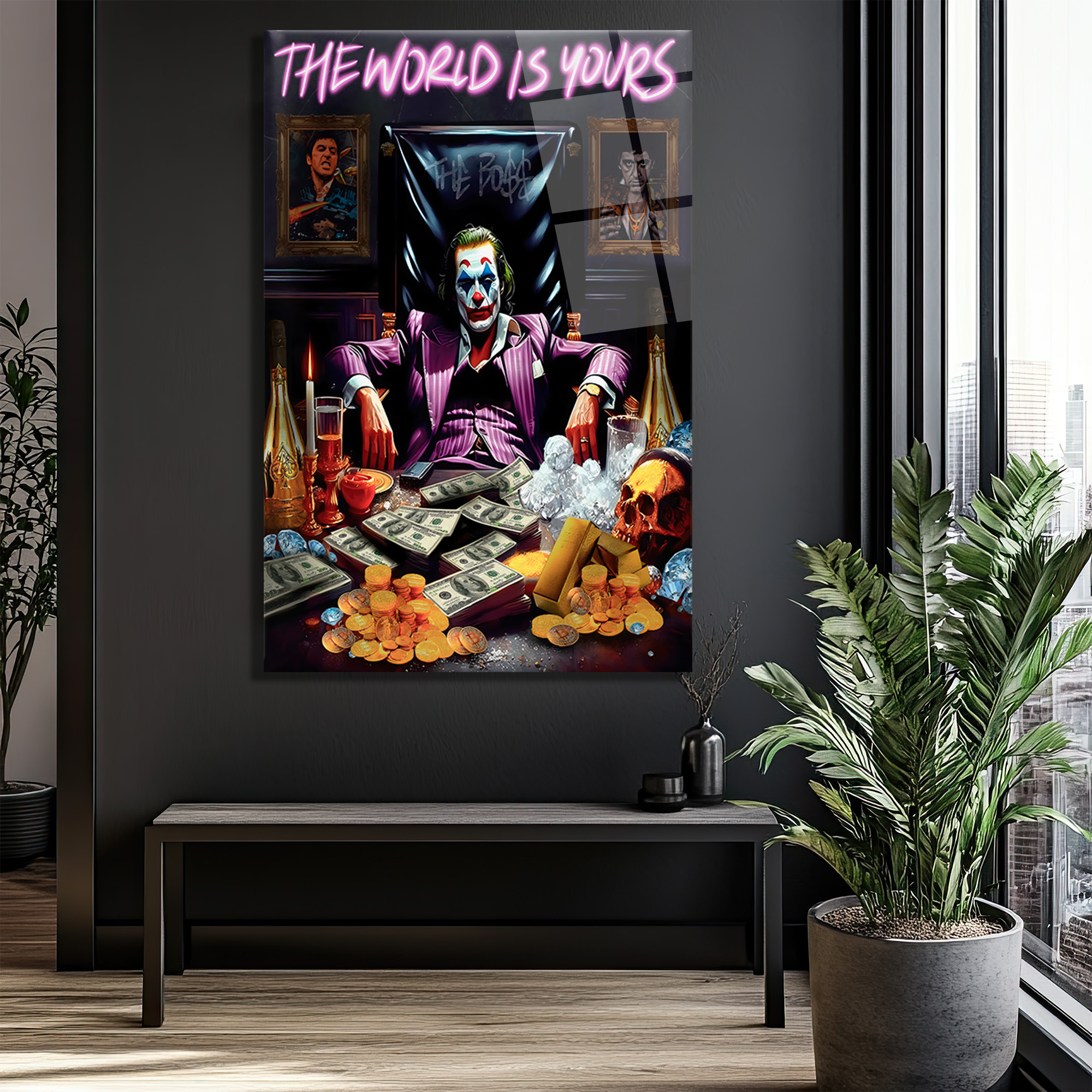 The World Is Yours Joker Cam Tablo: Gücün ve Zenginliğin İfadesi Duvar Dekoru The World Is Yours Joker Cam Tablo: Gücün ve Zenginliğin İfadesi