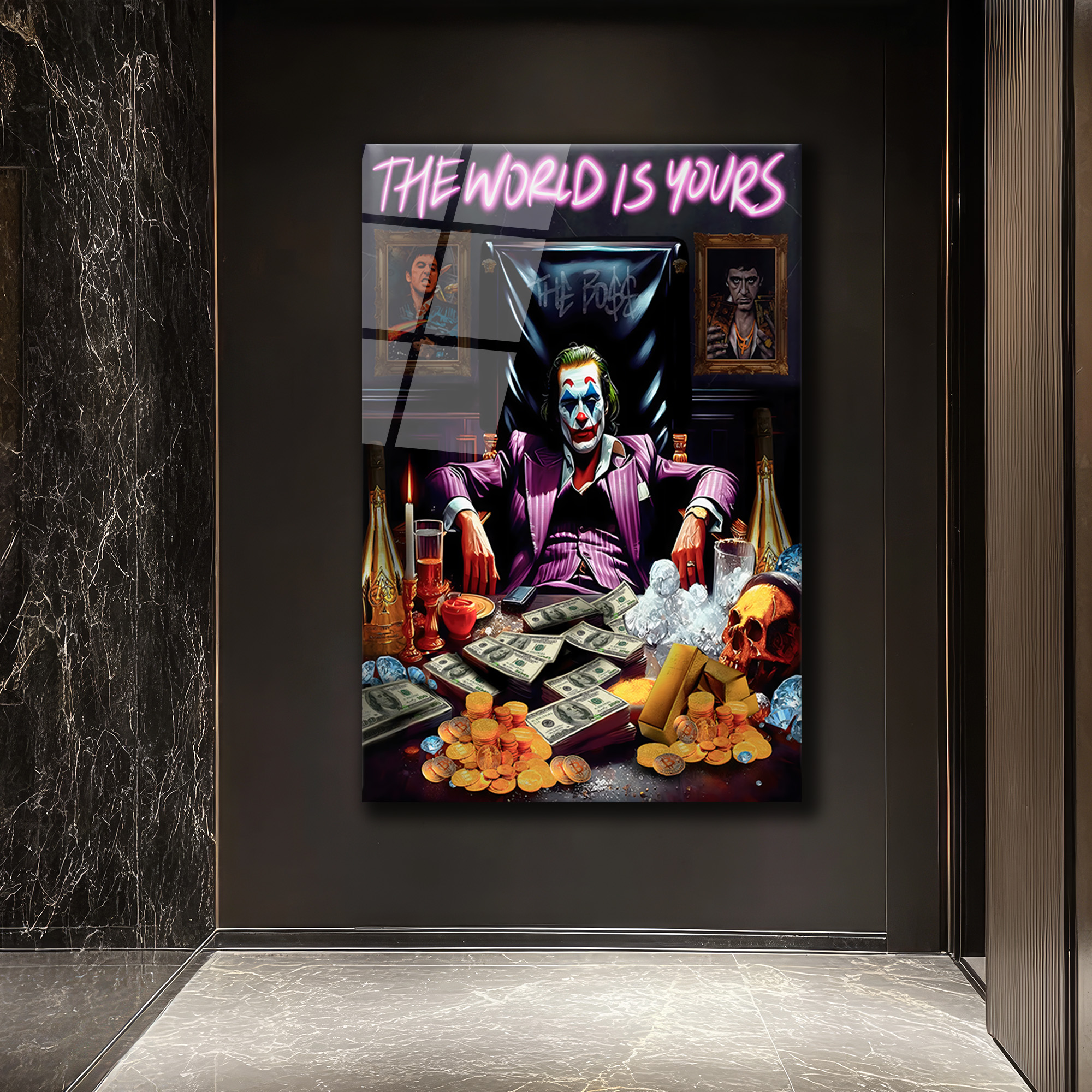 The World Is Yours Joker Cam Tablo: Gücün ve Zenginliğin İfadesi Duvar Dekoru The World Is Yours Joker Cam Tablo: Gücün ve Zenginliğin İfadesi