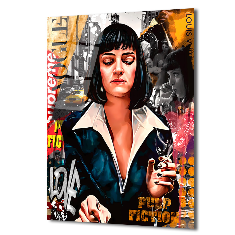 Mia Wallace Pop Art Temalı Premium Cam Tablo Duvar Dekoru Mia Wallace Pop Art Temalı Premium Cam Tablo
