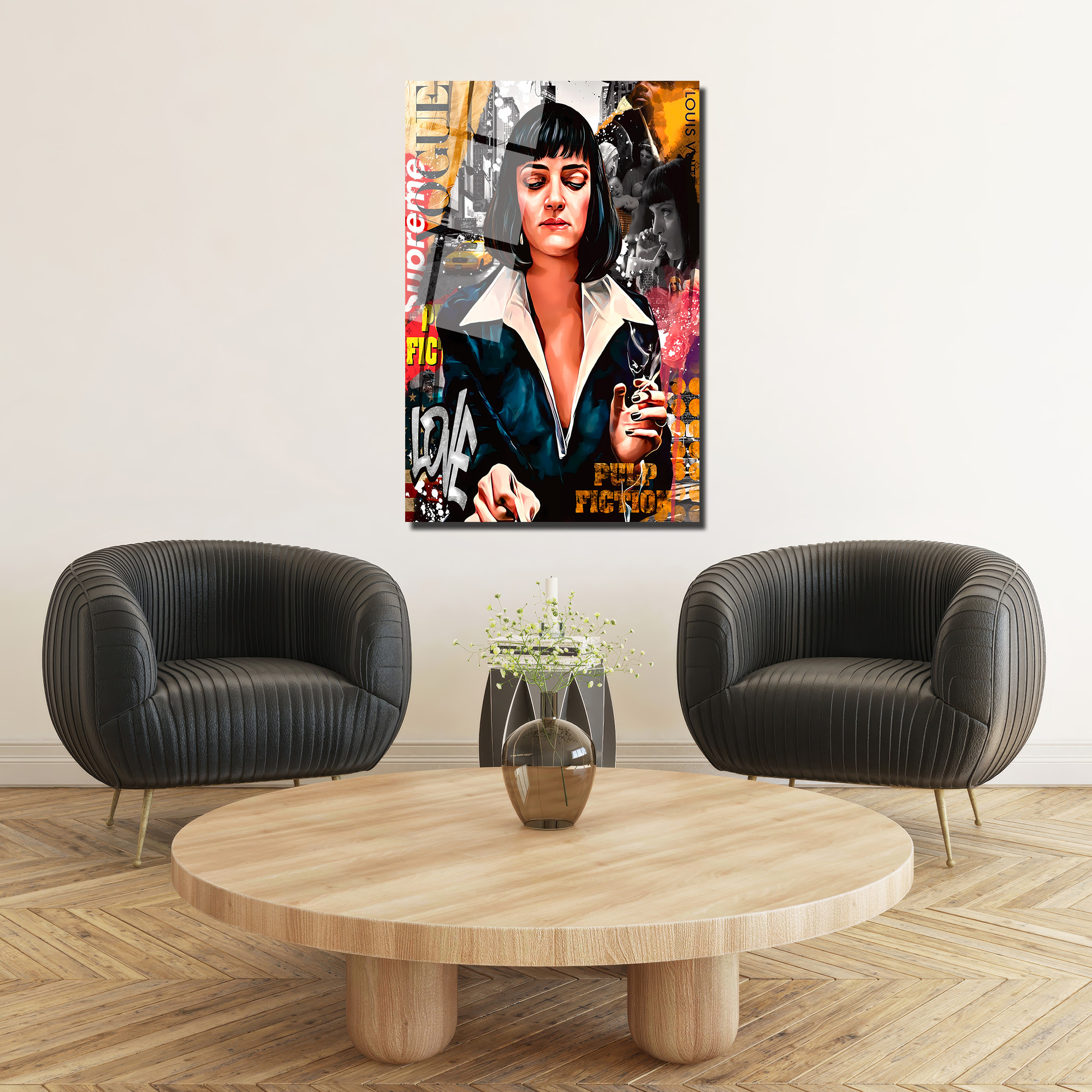 Mia Wallace Pop Art Temalı Premium Cam Tablo Duvar Dekoru Mia Wallace Pop Art Temalı Premium Cam Tablo