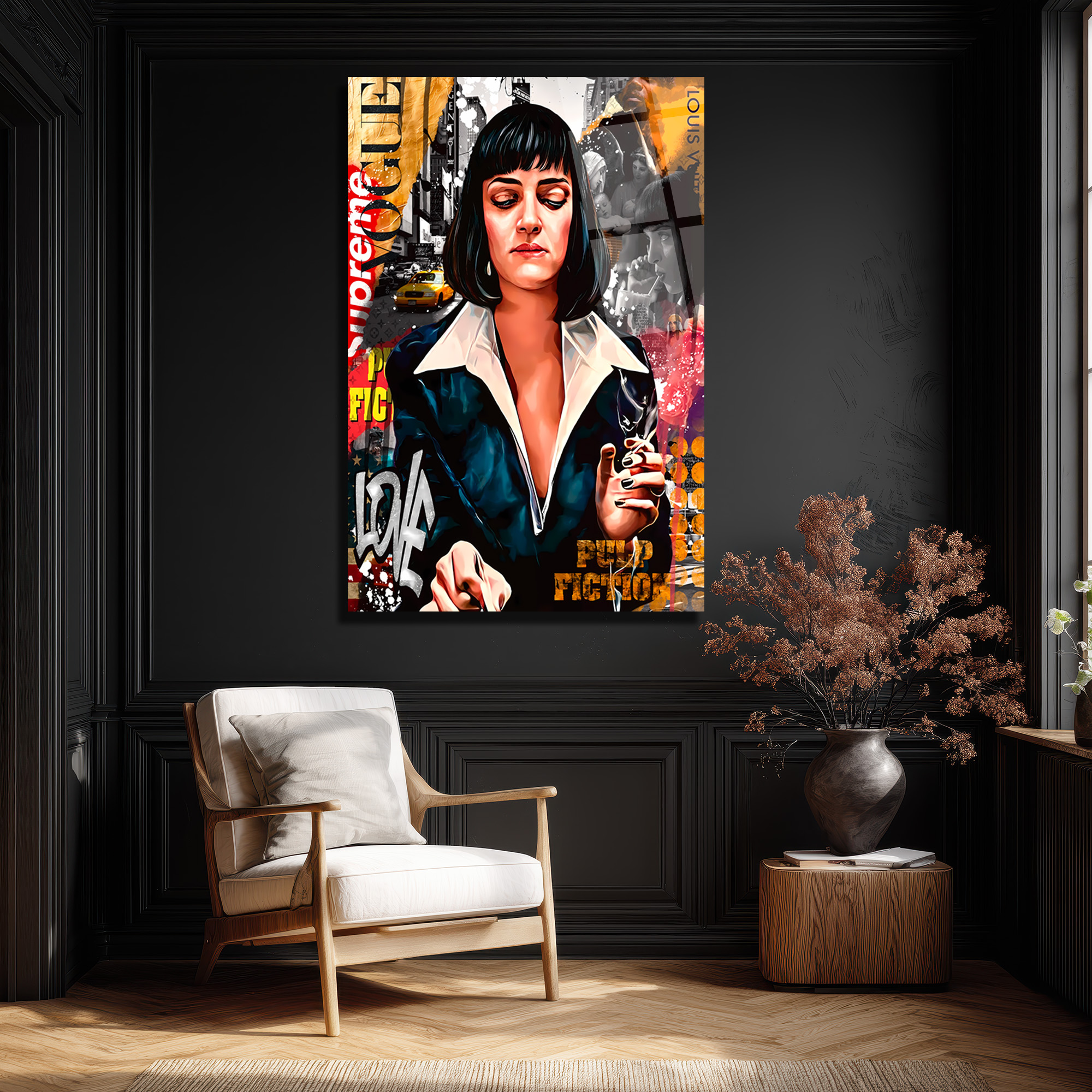 Mia Wallace Pop Art Temalı Premium Cam Tablo Duvar Dekoru Mia Wallace Pop Art Temalı Premium Cam Tablo