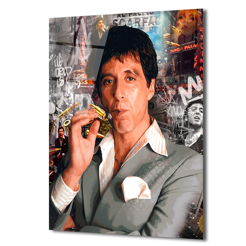 Scarface Tony Montana Efsanesi Modern Cam Tablo Duvar Dekoru Scarface Tony Montana Efsanesi Modern Cam Tablo