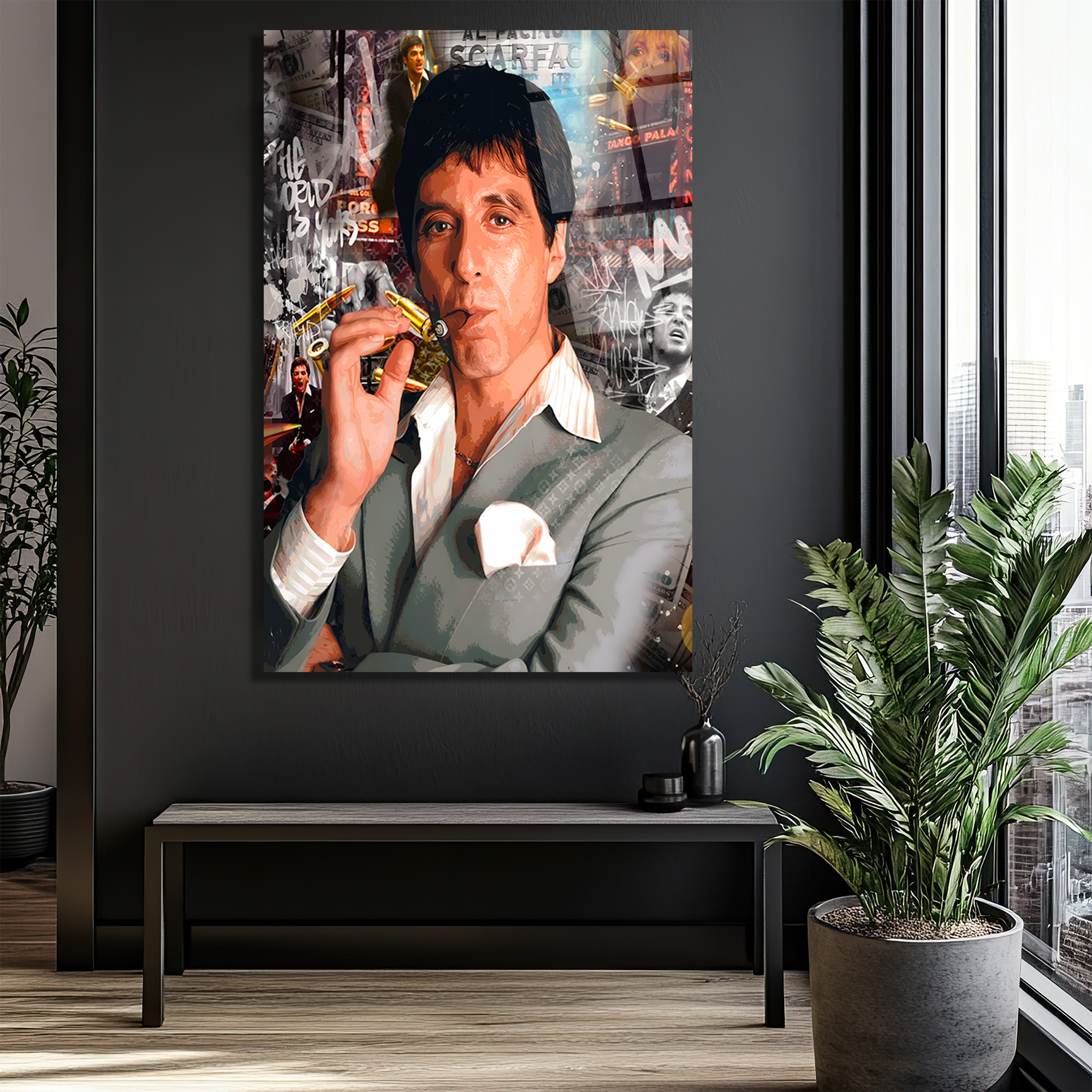 Scarface Tony Montana Efsanesi Modern Cam Tablo Duvar Dekoru Scarface Tony Montana Efsanesi Modern Cam Tablo